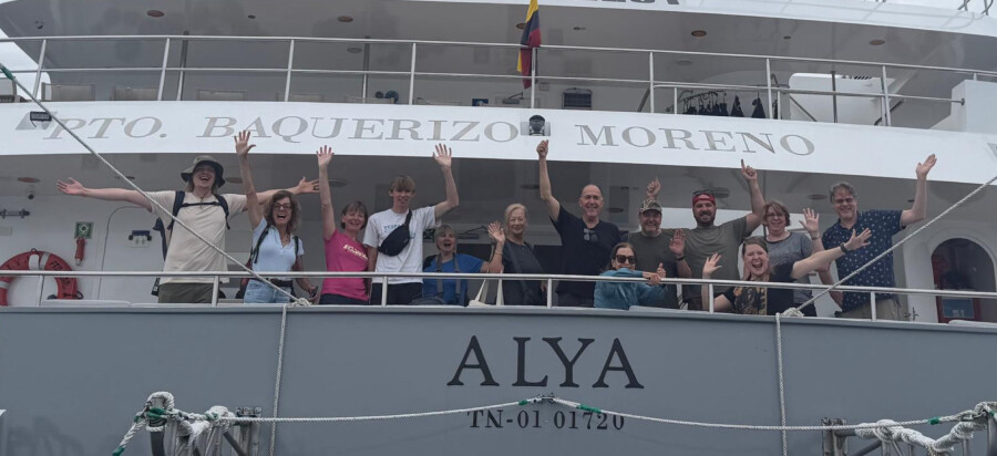 Ms. Spielmann on the wonderful catamaran Alya on the Galapagos!
